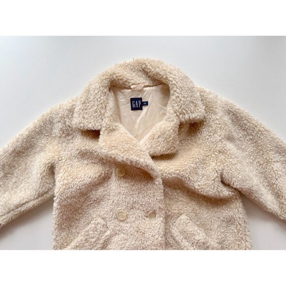 Vintage Girls' GAP Beige Faux Fur Shearling Teddy Bear Peacoat, Size M (8-9) - Picture 3 of 12